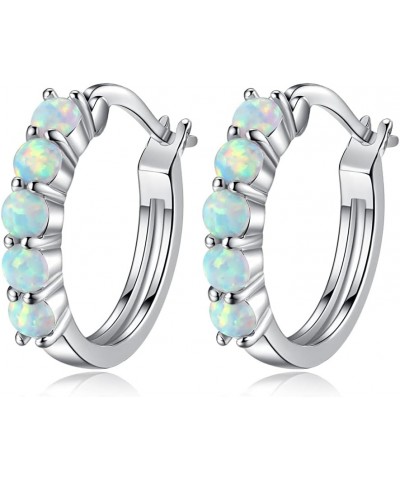 Sterling Silver Opal Hoop Earrings for Women 14K White Gold Plated Hypoallergenic Huggie Earrings with Opal Gemstone Earrings...