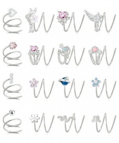 16PCS Double Nose Ring Hoop For Single Piercing Stainless Steel Dangle Spiral Nose Rings Snake Flower Butterfly Planet Angel ...