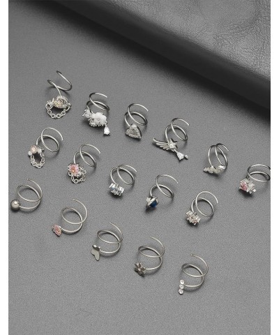 16PCS Double Nose Ring Hoop For Single Piercing Stainless Steel Dangle Spiral Nose Rings Snake Flower Butterfly Planet Angel ...