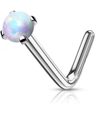 Opal Prong set Top 316L Surgical Steel L Bend Nose Stud Rings 20GA - 3mm Opal White $8.83 Body Jewelry