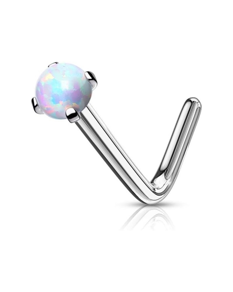 Opal Prong set Top 316L Surgical Steel L Bend Nose Stud Rings 20GA - 3mm Opal White $8.83 Body Jewelry