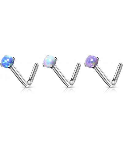 Opal Prong set Top 316L Surgical Steel L Bend Nose Stud Rings 20GA - 3mm Opal White $8.83 Body Jewelry