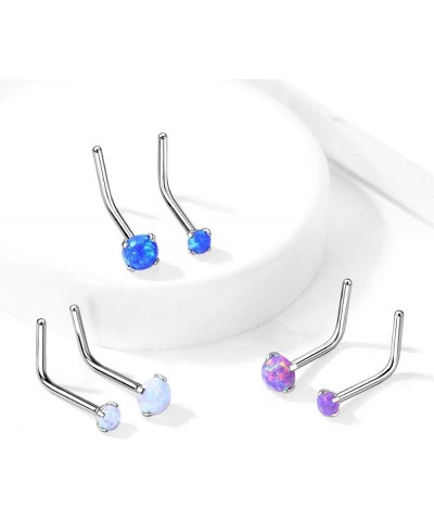 Opal Prong set Top 316L Surgical Steel L Bend Nose Stud Rings 20GA - 3mm Opal White $8.83 Body Jewelry