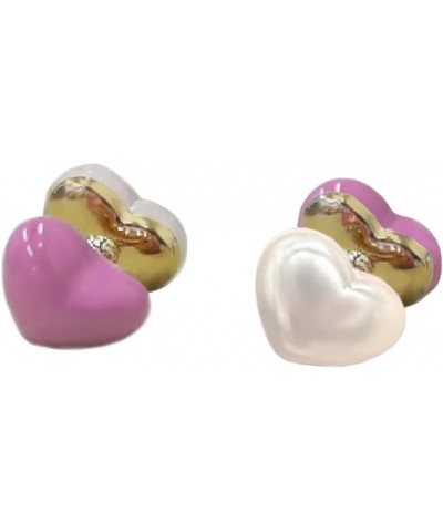 Colorful Heart Pearl Stud Earrings for Women Girls 925 Sterling Silver Post Gold Plated Enamel Shell Pearl Front Back Piercin...