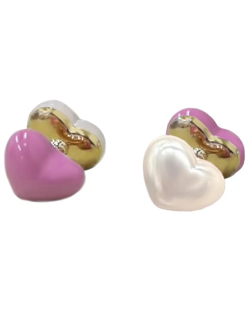 Colorful Heart Pearl Stud Earrings for Women Girls 925 Sterling Silver Post Gold Plated Enamel Shell Pearl Front Back Piercin...