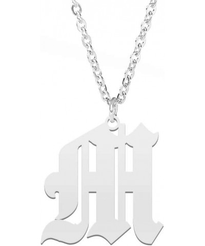 Old English Font Initial Letter Necklace Stainless Steel Alphabet Pendant Birthday Gift for Women MZ-NE-Silver--M $11.26 Neck...