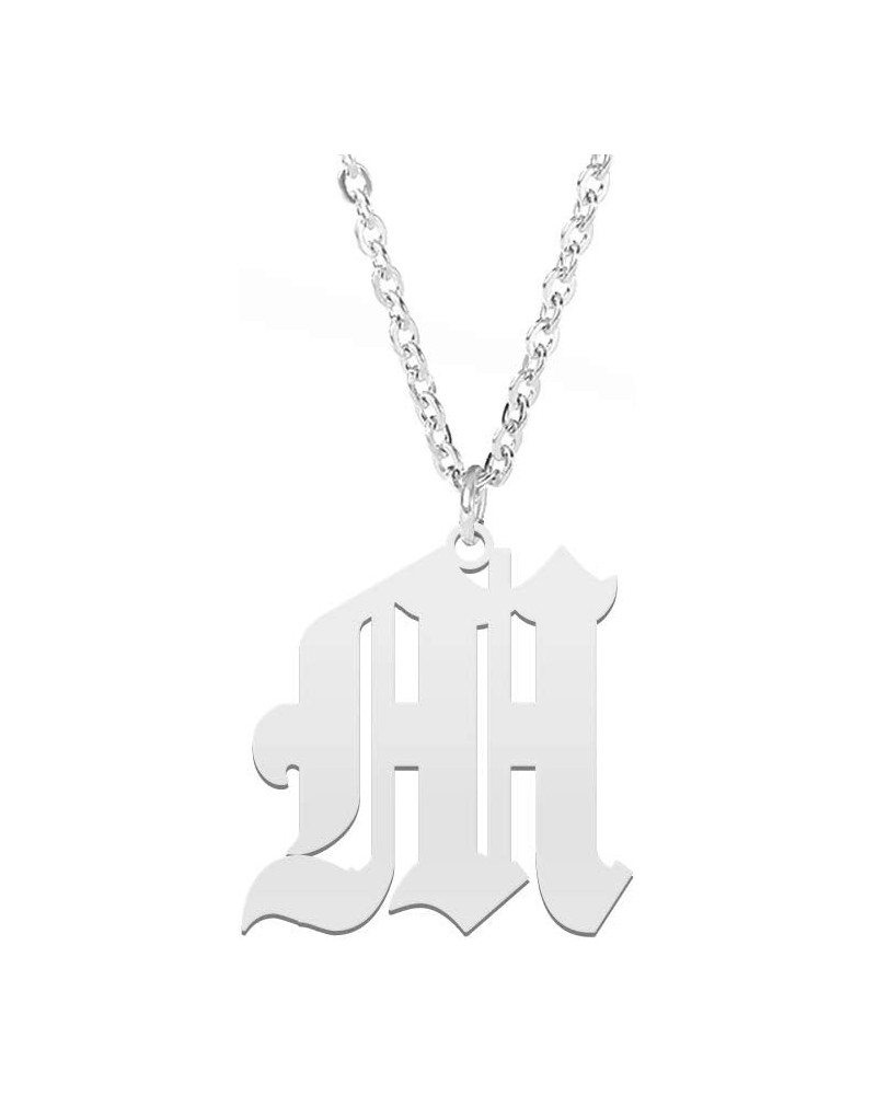 Old English Font Initial Letter Necklace Stainless Steel Alphabet Pendant Birthday Gift for Women MZ-NE-Silver--M $11.26 Neck...