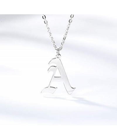 Old English Font Initial Letter Necklace Stainless Steel Alphabet Pendant Birthday Gift for Women MZ-NE-Silver--M $11.26 Neck...