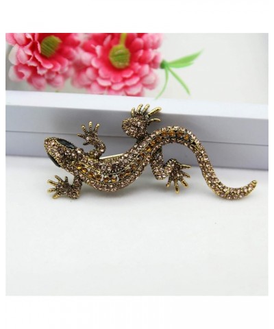 Mvude Retro Lizard Gecko Lapel Pin Rhinestone Reptile Animal Pin Brooch Dainty Costume Jewelry Accessories for Men Women,Yell...