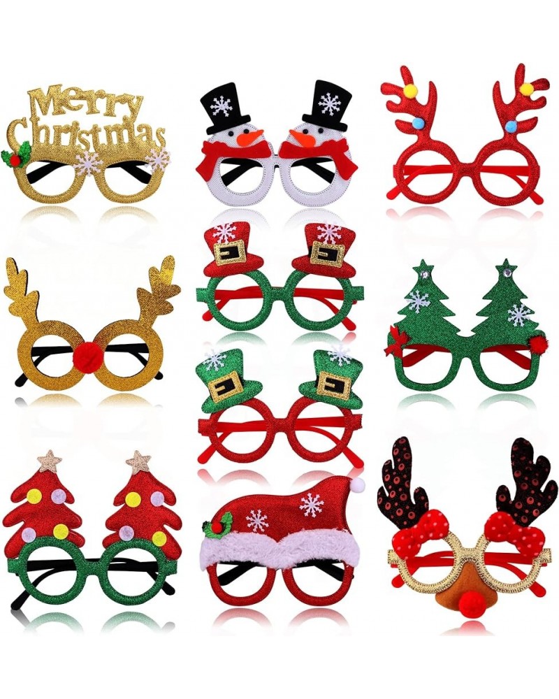 10-12Pcs Christmas Glasses Frame Glitter Xmas Party Eyeglasses Glasses Eyewear Party Favor for Christmas Decoration Type A: 1...