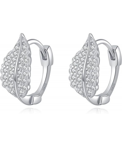 Sterling Silver CZ Leaf Hoop Earrings for Women Teen Girls Leaf Small Hoop Earrings Huggie A-Silver $10.82 Earrings