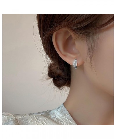 Sterling Silver CZ Leaf Hoop Earrings for Women Teen Girls Leaf Small Hoop Earrings Huggie A-Silver $10.82 Earrings