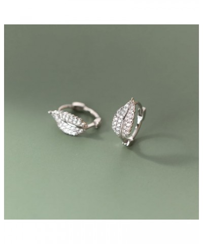 Sterling Silver CZ Leaf Hoop Earrings for Women Teen Girls Leaf Small Hoop Earrings Huggie A-Silver $10.82 Earrings