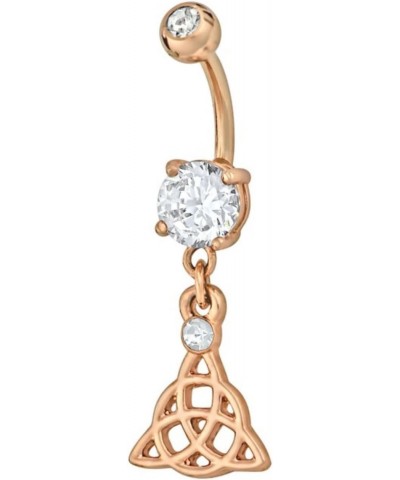 Rose Gold Plated CZ Celtic Trinity Knot Dangle Belly Button Ring $8.66 Body Jewelry