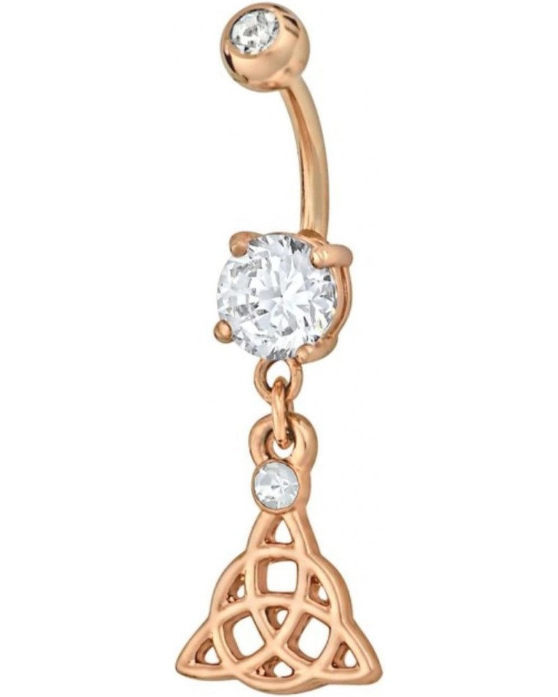 Rose Gold Plated CZ Celtic Trinity Knot Dangle Belly Button Ring $8.66 Body Jewelry