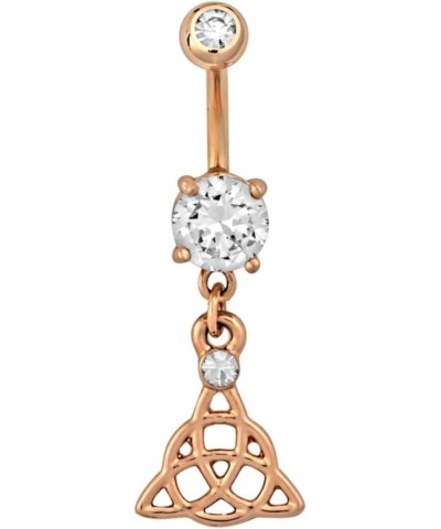 Rose Gold Plated CZ Celtic Trinity Knot Dangle Belly Button Ring $8.66 Body Jewelry