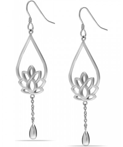 Charmsy Rhodium-Plated Demi-Fine Sterling Silver French-Wire Lotus Design Hanging Charm Drop Dangle Earrings for Women Teen 7...