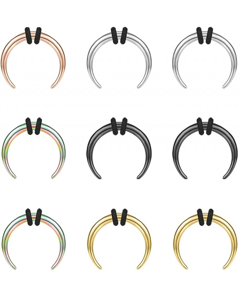 9Pcs 14G 16G Pincher Tapers Septum Rings, Stainless Steel Buffalo Horseshoe Stretcher Expander Piercing for Stretching Pierce...