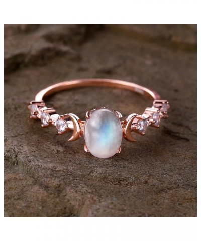 Genuine Moonstone Ring Sterling Silver Moon Phase Ring Oval Moonstone Cubic Zirconia Statement Band Finger Minimalist Ring fo...