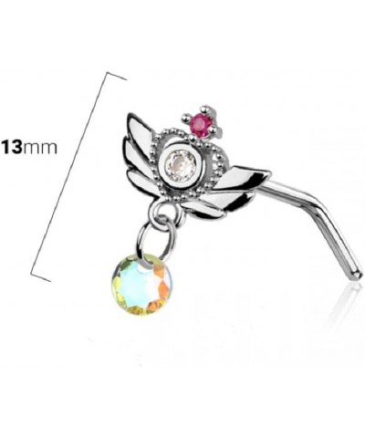 20GA 316L Stainless Steel Winged Heart with Dangling Gem L-Bend Nose Stud Silver Tone $9.23 Body Jewelry