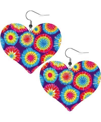 Earrings Shrimp Heart Shape Leather Earring Lightweight Love Heart Dangle For Women Girl Tie Dye $7.41 Earrings