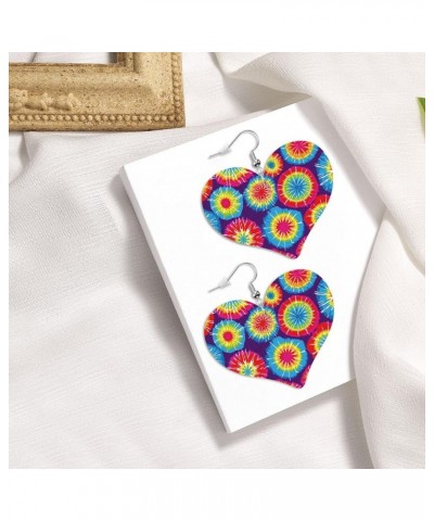 Earrings Shrimp Heart Shape Leather Earring Lightweight Love Heart Dangle For Women Girl Tie Dye $7.41 Earrings