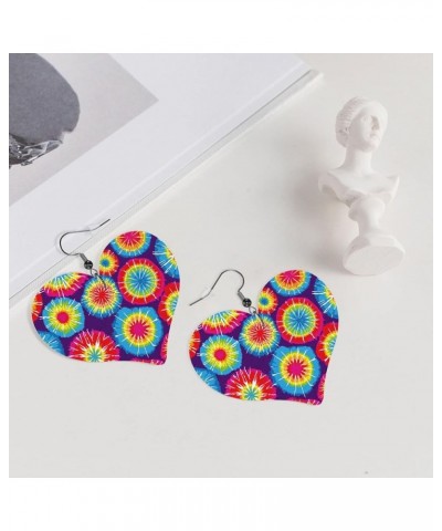 Earrings Shrimp Heart Shape Leather Earring Lightweight Love Heart Dangle For Women Girl Tie Dye $7.41 Earrings