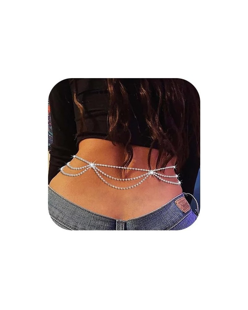 Rhinestone Waist Chains Sliver Layered Belly Chains Glitter Body chains jewelry for Women and Girls $8.84 Body Jewelry