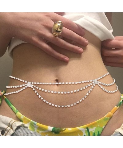 Rhinestone Waist Chains Sliver Layered Belly Chains Glitter Body chains jewelry for Women and Girls $8.84 Body Jewelry