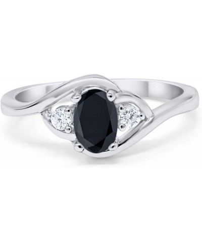 Wedding Engagement Ring Oval Cut Round Simulated Cubic Zirconia 925 Sterling Silver Simulated Black CZ $11.04 Rings