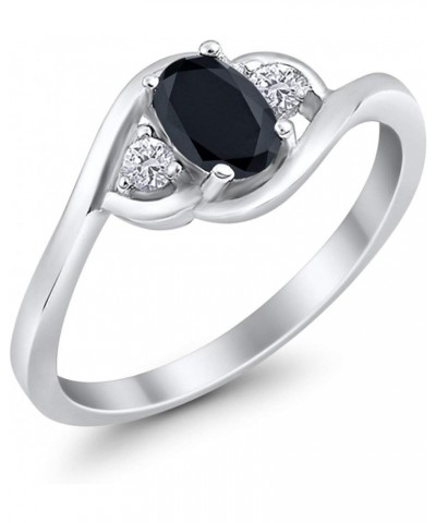 Wedding Engagement Ring Oval Cut Round Simulated Cubic Zirconia 925 Sterling Silver Simulated Black CZ $11.04 Rings