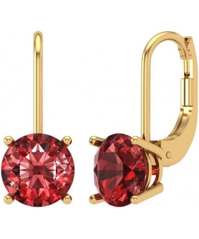 4.1 ct Brilliant Round Cut Solitaire VVS1 Natural Red Garnet Pair of Lever back Drop Dangle Earrings Solid 18K Yellow Gold $1...