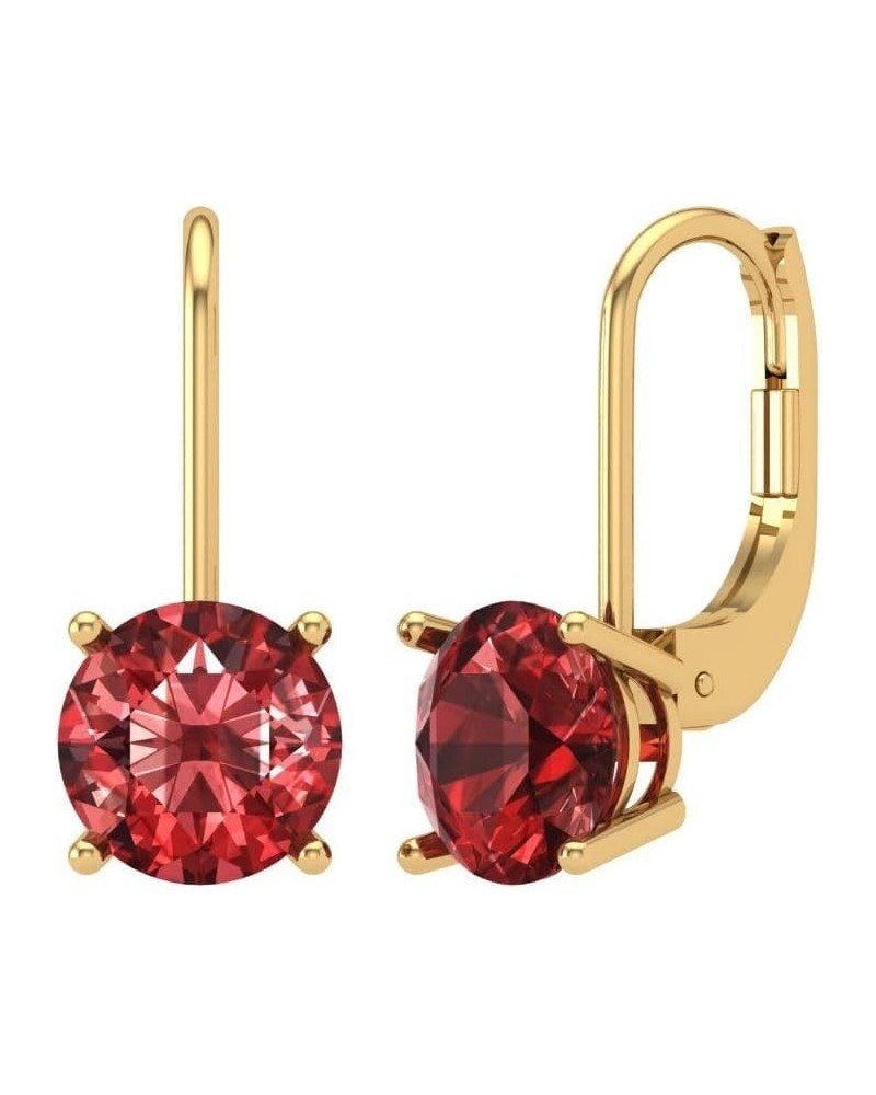 4.1 ct Brilliant Round Cut Solitaire VVS1 Natural Red Garnet Pair of Lever back Drop Dangle Earrings Solid 18K Yellow Gold $1...