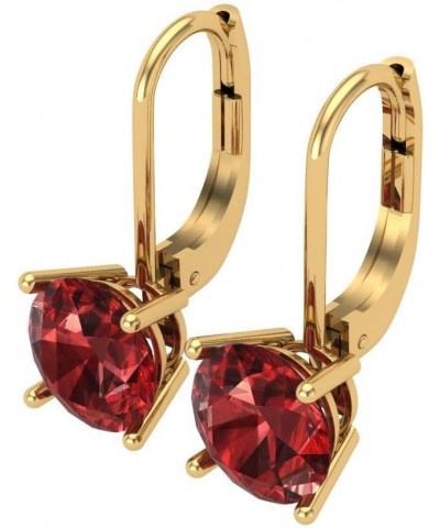 4.1 ct Brilliant Round Cut Solitaire VVS1 Natural Red Garnet Pair of Lever back Drop Dangle Earrings Solid 18K Yellow Gold $1...