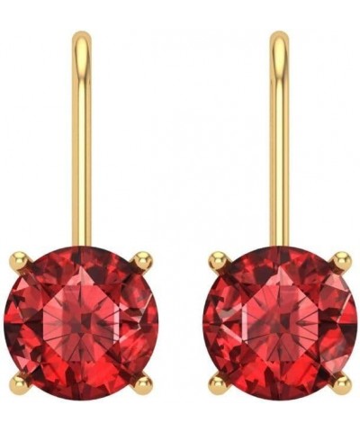 4.1 ct Brilliant Round Cut Solitaire VVS1 Natural Red Garnet Pair of Lever back Drop Dangle Earrings Solid 18K Yellow Gold $1...