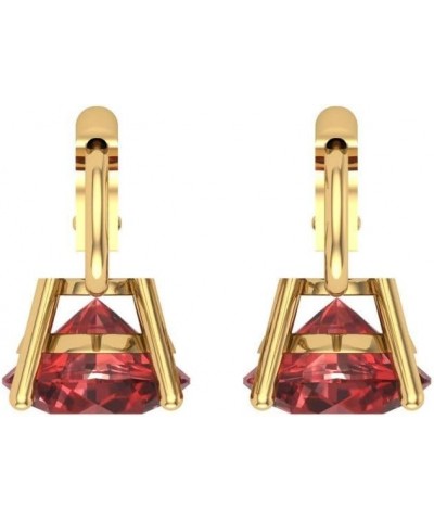 4.1 ct Brilliant Round Cut Solitaire VVS1 Natural Red Garnet Pair of Lever back Drop Dangle Earrings Solid 18K Yellow Gold $1...