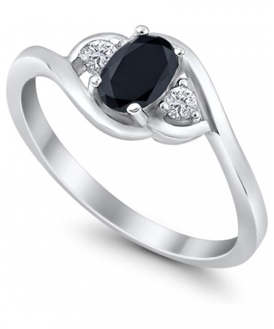 Wedding Engagement Ring Oval Cut Round Simulated Cubic Zirconia 925 Sterling Silver Simulated Black CZ $11.04 Rings