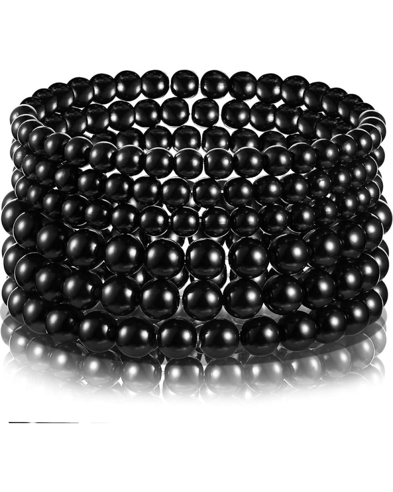 6 Pieces Faux Pearl Bracelet Set Stretch Bracelets Bridal Dancing Party Jewelry for Women Girls Black $8.84 Bracelets