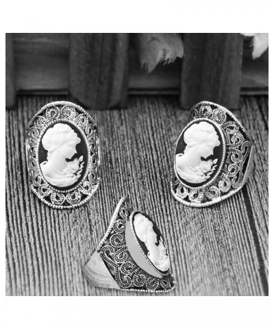 Vintage Look White Lady Queen Cameo Sets For Women Antique Silver Plated Cameo Necklace Earring Bracelet Ring Jewelry Set $11...