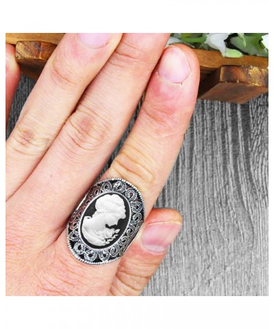 Vintage Look White Lady Queen Cameo Sets For Women Antique Silver Plated Cameo Necklace Earring Bracelet Ring Jewelry Set $11...