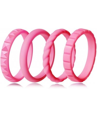 Stackable Silicone Wedding Bands for Her Comfortable Braided Thin Rubber Wedding Rings for Women-Promise Rings for Her-4 Ring...