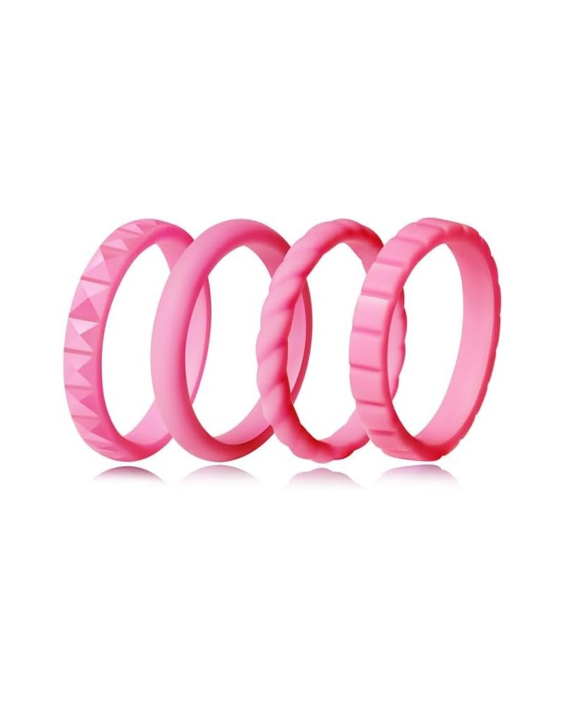 Stackable Silicone Wedding Bands for Her Comfortable Braided Thin Rubber Wedding Rings for Women-Promise Rings for Her-4 Ring...