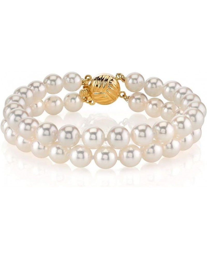 14K Gold AAA Quality Round White Double Japanese Akoya Saltwater Cultured Pearl Bracelet for Women 8.0 Inches 7.5-8.0mm $477....