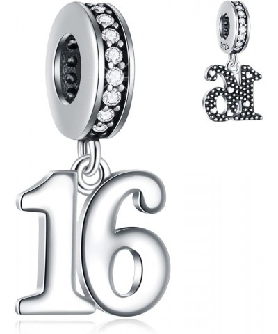 10 to 25 28 30 31 33 35 36 40 45 50 55 60 65 70 75 80 Birthday Charms, fits European Anniversary Bracelet/Necklace, 925 Sterl...