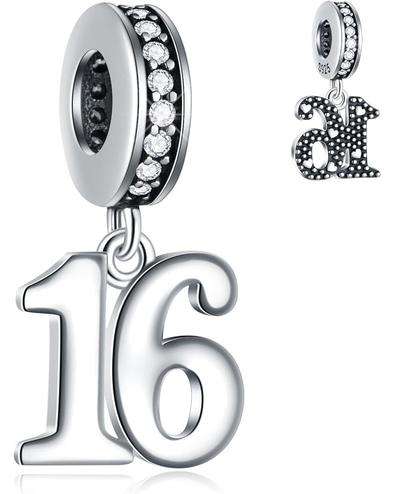 10 to 25 28 30 31 33 35 36 40 45 50 55 60 65 70 75 80 Birthday Charms, fits European Anniversary Bracelet/Necklace, 925 Sterl...