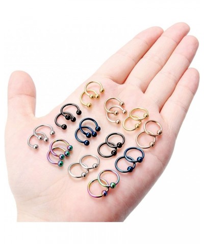 24PCS 14G 16G 20G Surgical Steel Horseshoe Captive Bead Nose Septum Hoop Rings Eyebrow Lip Ear Tragus Cartilage Nipple Pierci...