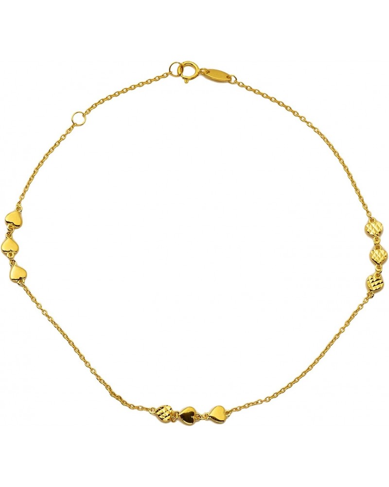 10K Yellow Gold .5mm Diamond Cut Rolo Chain with Reversible Hearts Charm Anklet Adjustable 9" to 10" ( 59) $56.68 Anklets