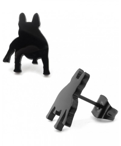 Stainless Steel Pet Dogs Labrador Retriever French Bulldog Black Silver Silhouette Post Stud Earrings Black French Bulldog St...