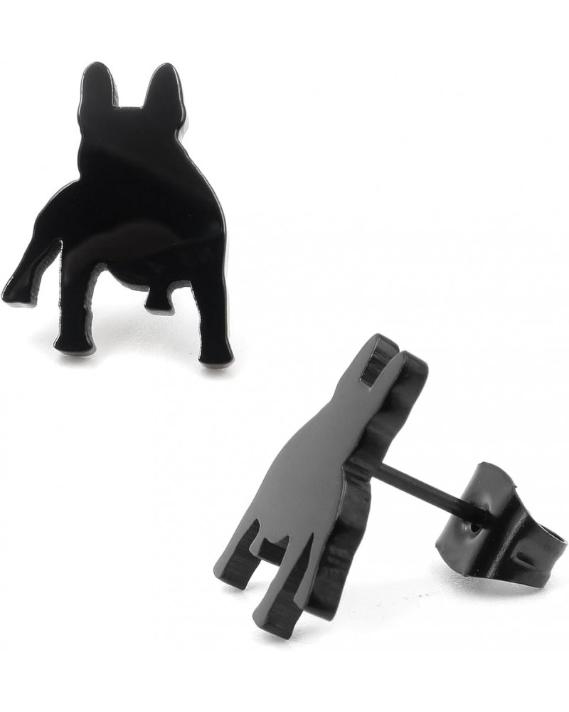 Stainless Steel Pet Dogs Labrador Retriever French Bulldog Black Silver Silhouette Post Stud Earrings Black French Bulldog St...