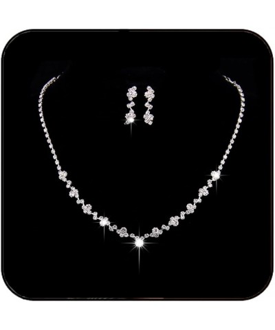 Bride Wedding Silver Bridal Necklace Earrings Set Crystal Wedding Jewelry Set Rhinestone Choker Necklace for Women and Girls ...